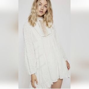 Free People Small Venice Mini Dress Ivory Crochet Boho Open Tie Back